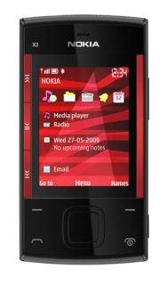 Nokia X3 phone displaying its home screen.