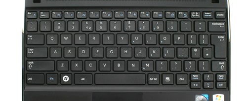 Close-up of Samsung N210 netbook keyboard.