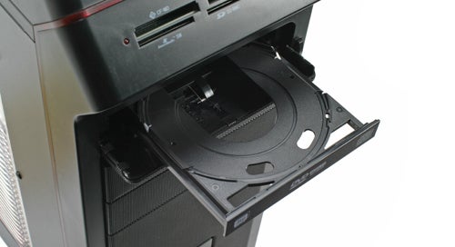 Open CD/DVD drive on Advent CBE1401 gaming PC.