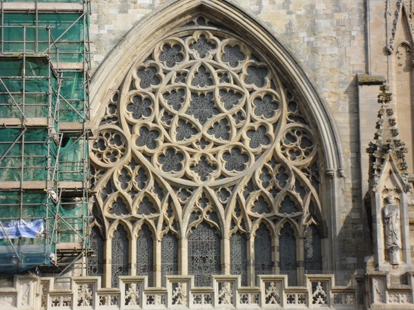 Gothic cathedral window architecture detail.