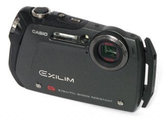 Casio Exilim EX-G1 rugged digital camera on white background.
