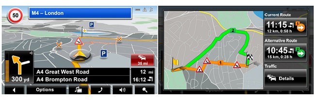 Navigon 6350 Live Sat-Nav displaying route options and traffic info.