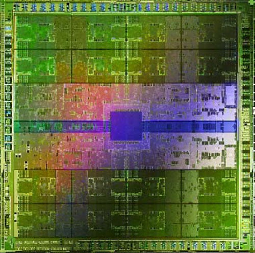 Close-up of nVidia GeForce GTX 470 GPU die.
