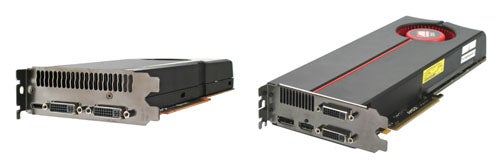 Two Nvidia GeForce GTX 470 graphics cards side by side.