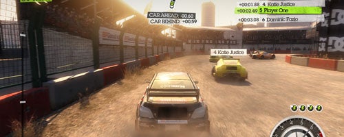 Racing game screenshot demonstrating GeForce GTX 470 graphics.