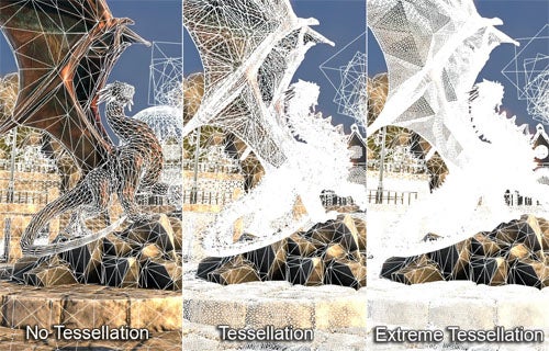 Graphics comparison demonstrating tessellation levels.