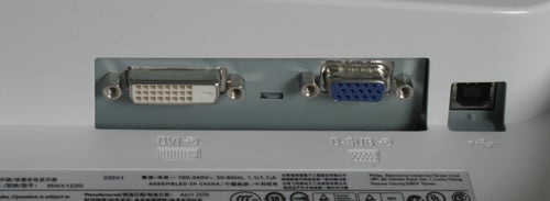 Philips 220X1 monitor showing DVI, VGA ports and power switch.