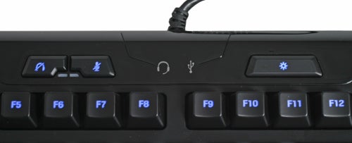 Close-up of Logitech G110 Gaming Keyboard with multimedia keys.