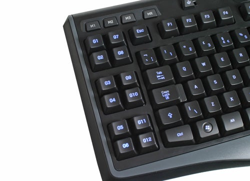 Close-up of Logitech G110 gaming keyboard macro keys.