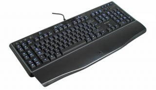 Logitech G110 Gaming Keyboard with blue backlight keys.
