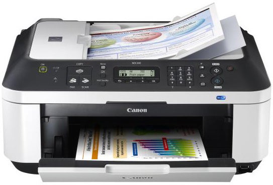 Canon PIXMA MX340 All-in-One printer with printed color graphics.