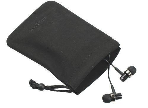 Creative EP-3NC noise-cancelling earphones with carrying pouch.