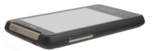 HTC HD mini smartphone on white background.
