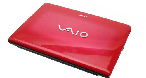 Sony VAIO E Series laptop in red with logo on lid