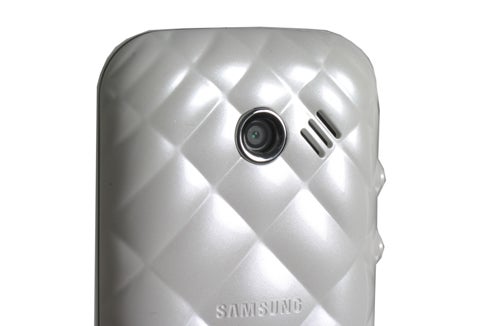 Samsung Diva S7070 phone showing camera and embossed back cover.