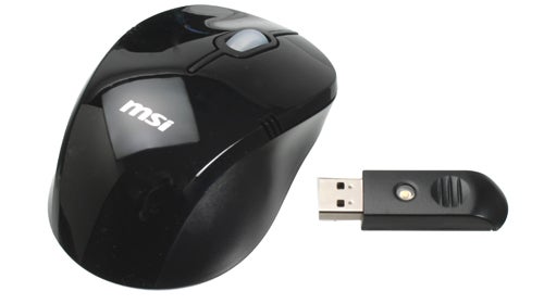 MSI branded wireless mouse and USB receiver.