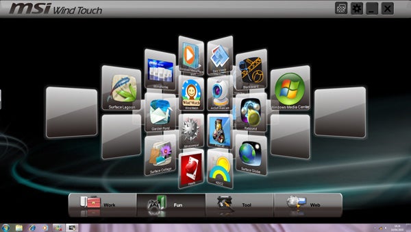 MSI Wind Top AE2220's user interface with application icons.