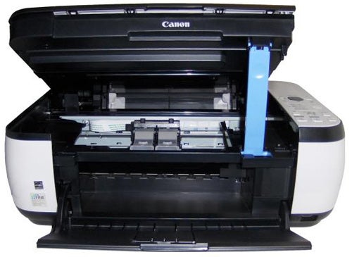 Canon PIXMA MP270 inkjet printer open showing internal components.