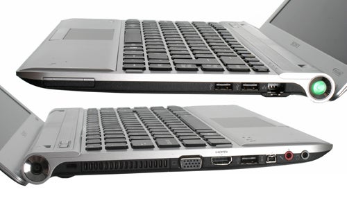 Sony VAIO Y Series laptop showing ports and profile.