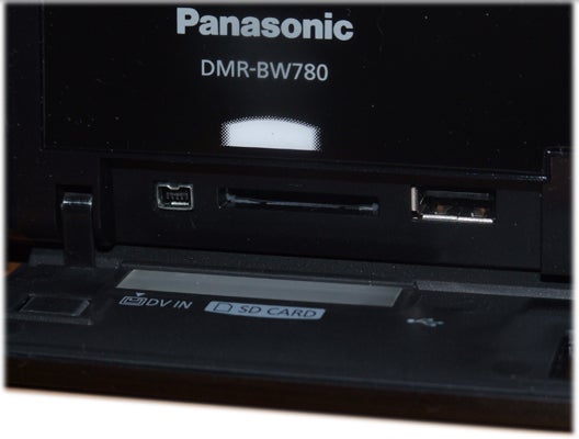 Close-up of Panasonic DMR-BW780's front panel with ports.