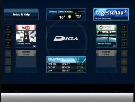 Panasonic DMR-BW780 Blu-ray recorder interface with weather and YouTube apps.