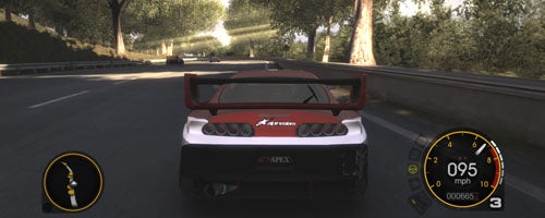 Screenshot of a racing game displaying graphics performance.