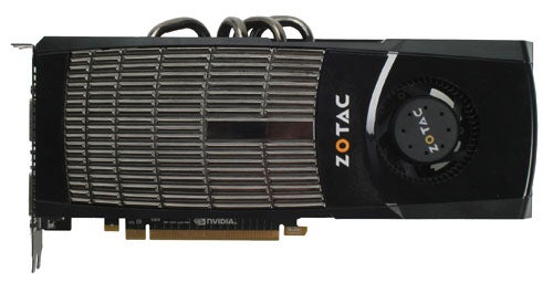Zotac GeForce GTX 480 graphics card with cooler and logo.