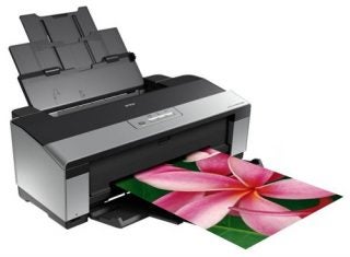 Epson Stylus Photo R2880 printer with printed colorful floral image.