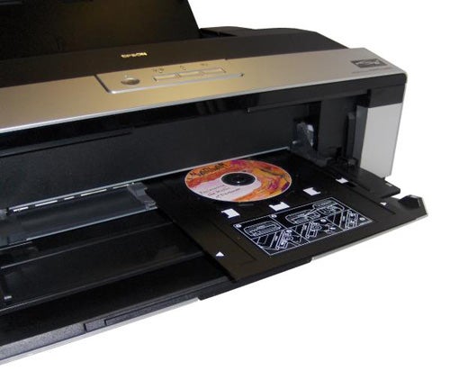 Epson Stylus Photo R2880 printer with CD/DVD printing tray extended.