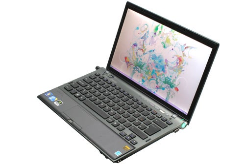 Sony VAIO Z Series laptop open with colorful screen display.