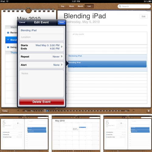 Screenshots showing various calendar views on an iPad.