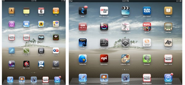 Apple iPad screens displaying various application icons.