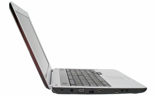 Side view of an open Samsung R530-JA03UK laptop.