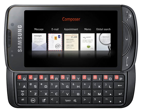Samsung Omnia Pro B7610 smartphone with slide-out keyboard.