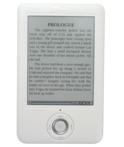 BeBook Neo e-reader displaying the beginning of a book.