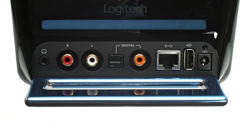 Close-up of Logitech Squeezebox Touch's back connectivity ports.