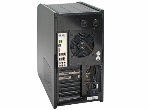 Chillblast Fusion Panzer gaming PC rear view with ports and fan.