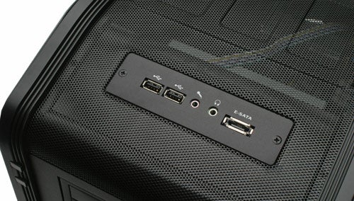 Close-up of Chillblast Fusion Panzer gaming PC front I/O ports.