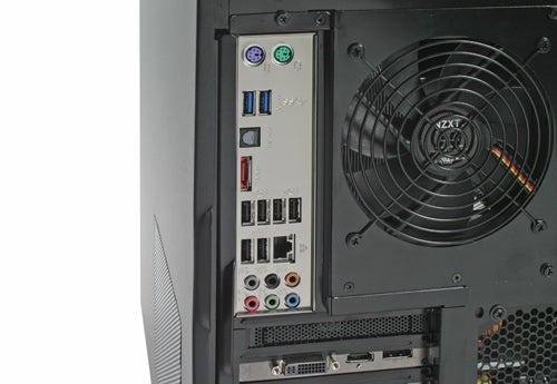 Back panel of Chillblast Fusion Panzer Gaming PC with ports.