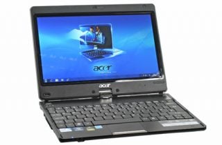 Acer Aspire 1825PTZ laptop with touchscreen display open.