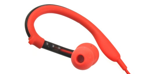 Philips SHQ3000 red sports in-ear headphone close-up.