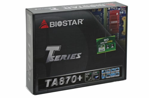 Biostar TA870+ motherboard product packaging.