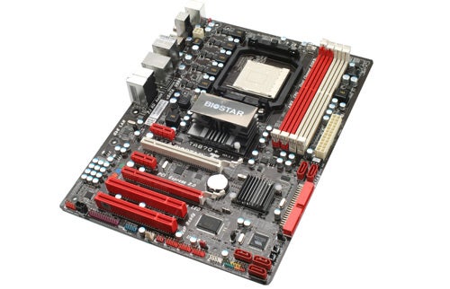 Biostar TA870+ motherboard on a white background.