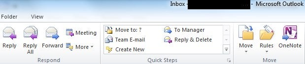 Screenshot of Microsoft Outlook 2010 Quick Steps feature.