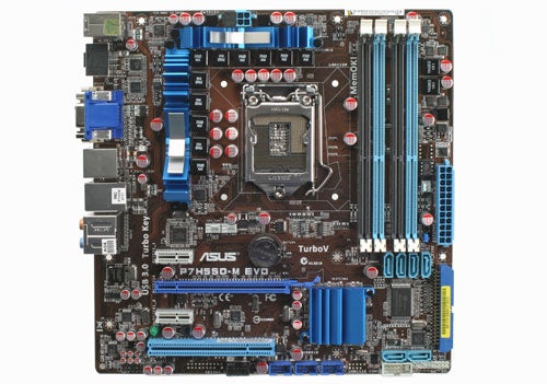 Asus P7H55D-M EVO motherboard on a white background.