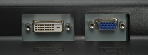 Close-up of DVI and VGA ports on BenQ V2410T monitor.