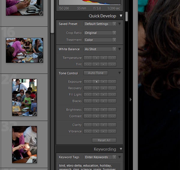 Screenshot of Adobe Lightroom 3 Quick Develop panel.