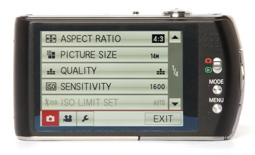 Panasonic Lumix DMC-FX70 camera showing menu on LCD screen.
