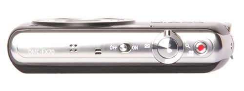 Panasonic Lumix DMC-FX70 camera top view showing controls.