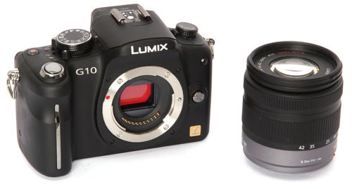 Panasonic Lumix DMC-G10 camera and detachable lens.